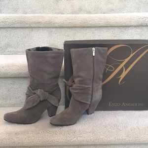 Enzo Angiolini Eaemerge Light Grey Suede Boots with Ties on Side